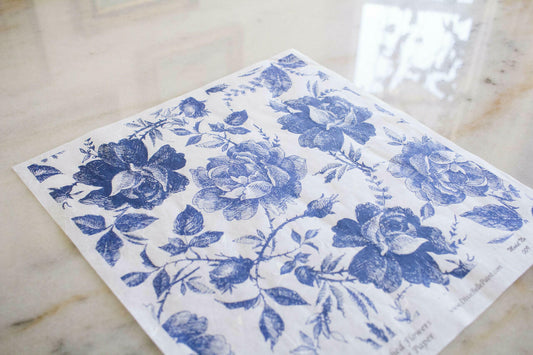Blue Sketched Flowers- Rice Decoupage Paper