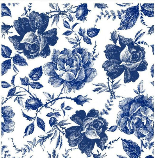 Blue Sketched Flowers- Rice Decoupage Paper