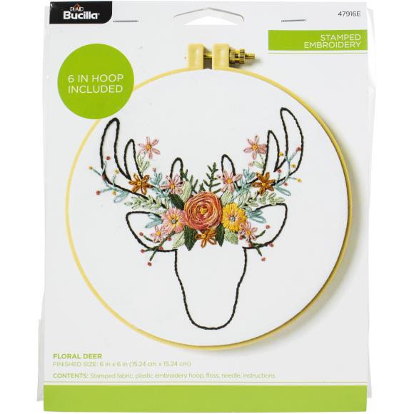 Bucilla Stamped Embroidery Kit 6" Round- Deer