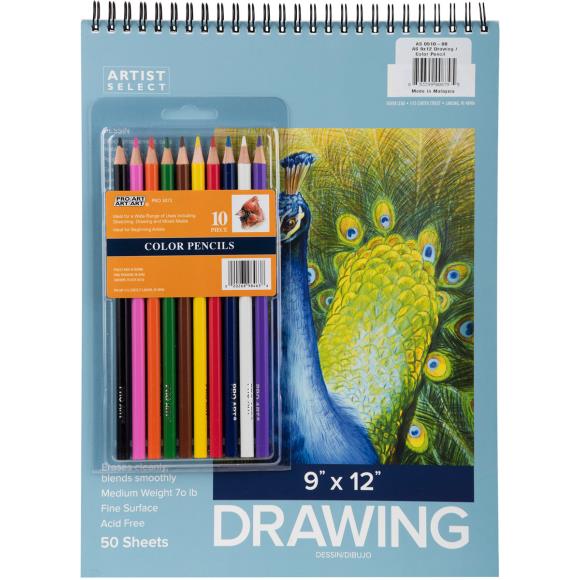 Drawing pad and pencils